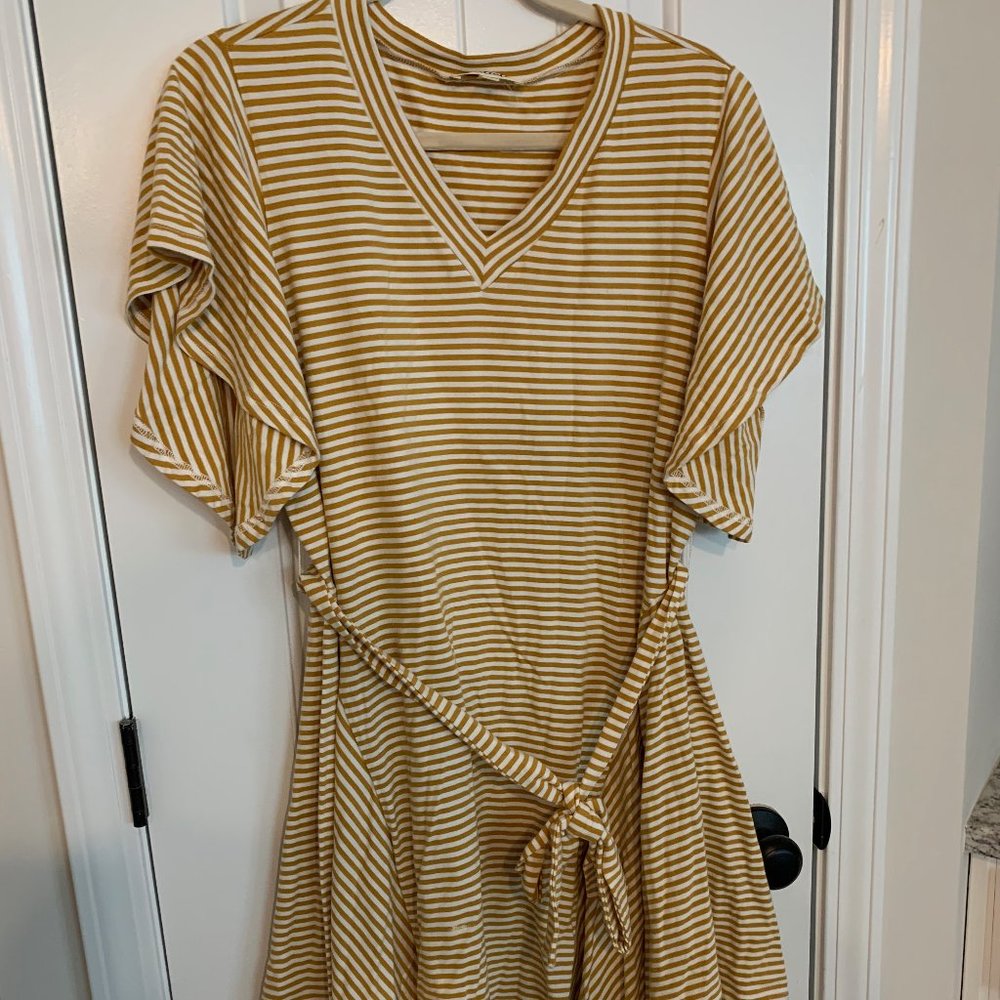Mustard Yellow & White Striped Tunic Dress with Detachable Belt